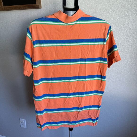 Polo Ralph Lauren Preppy Short Sleeve Striped Orange Pony Rugby Polo Shirt L - Picture 2 of 5